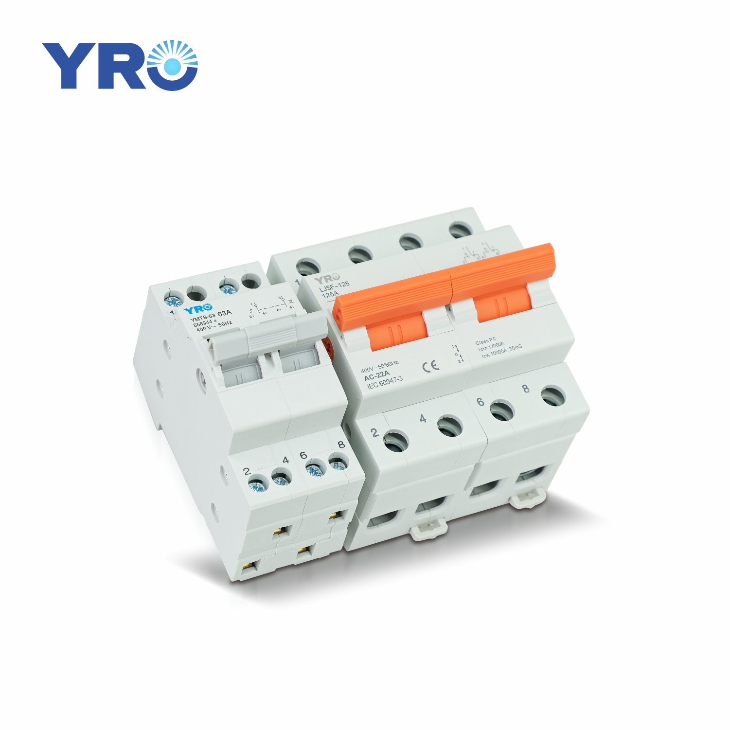 YRO Din Rail 2P 4P 400V 40A 63A 100A 125A Dual Power Manual changeover switches electrical changeover switch for generator