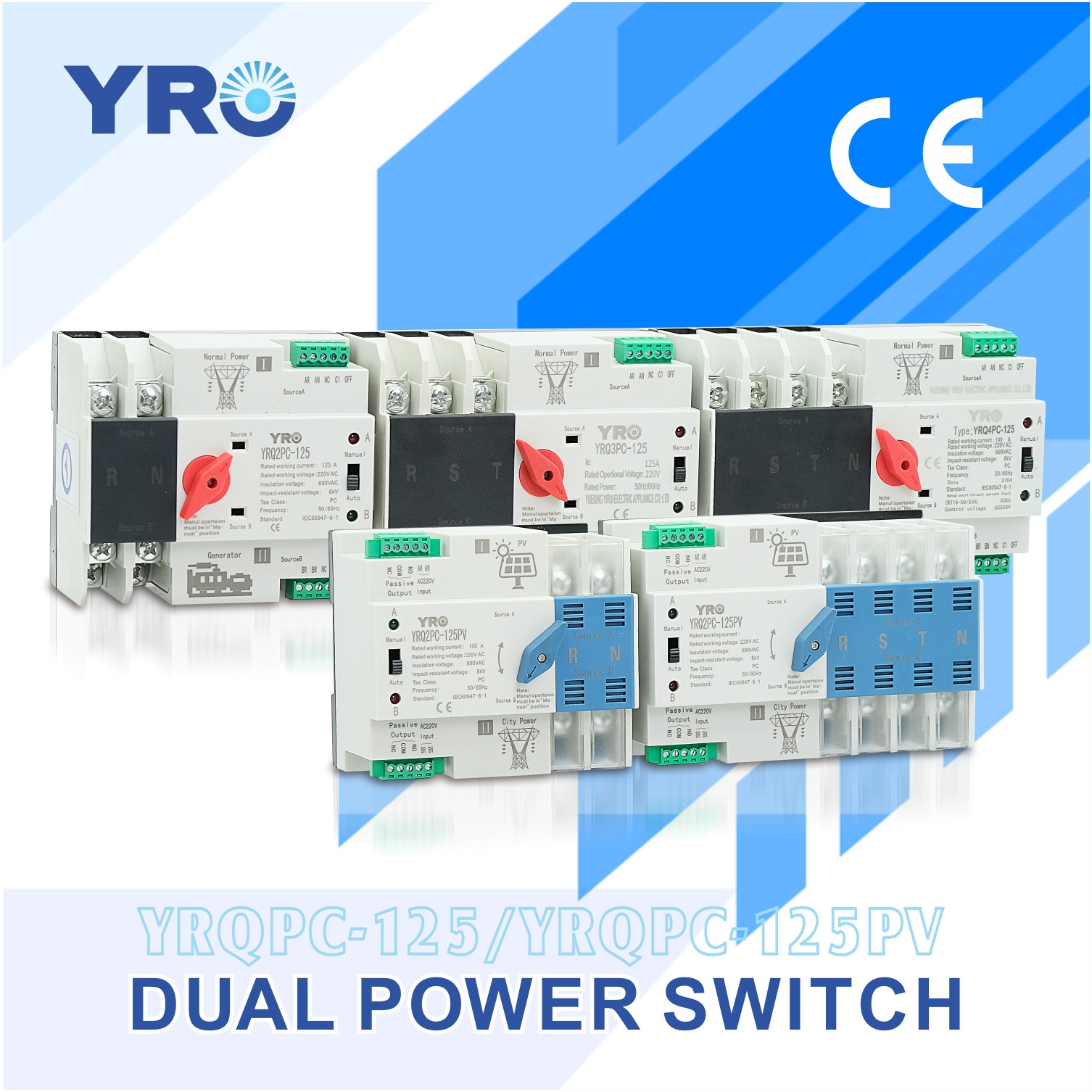 Din Rail 2P 3P 4P  100A 125A Dual Power Automatic Transfer Switch for Generator electrical changeover switch