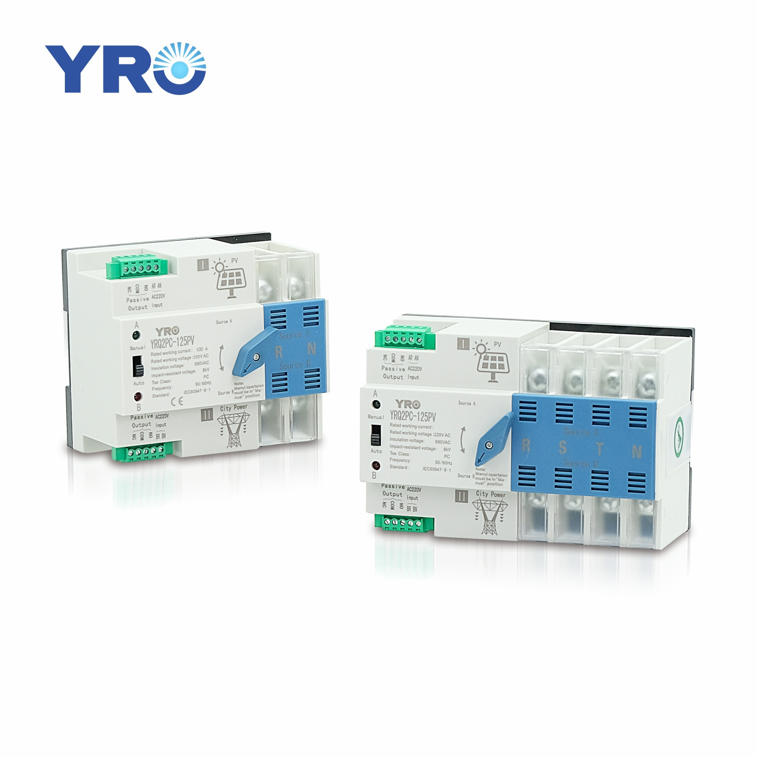 YRO 2P Mini ATS Dual Power Automatic Transfer Switch Gear Changeover Switch Electrical Selector Switches 100A generator solar