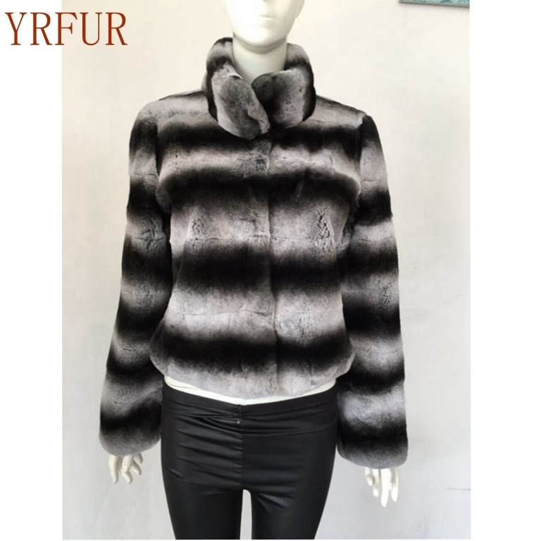 YR763 Genuine Rex Rabbit Chinchilla Dyed Soft Fur Jacket real fur coat Top Quality Drop Ship