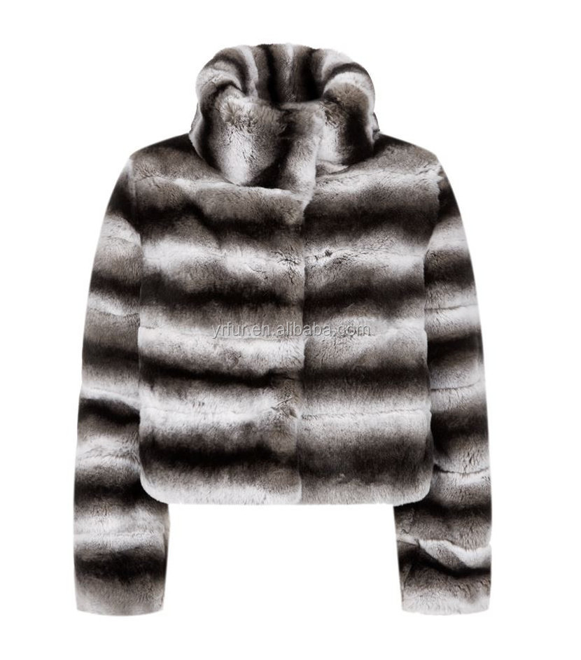 YR763 Genuine Rex Rabbit Chinchilla Dyed Soft Fur Jacket real fur coat Top Quality Drop Ship