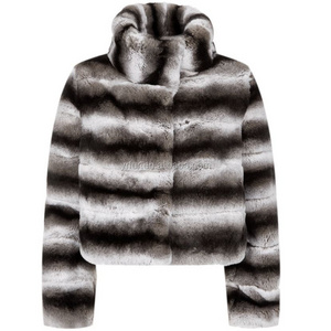 YR763 Genuine Rex Rabbit Chinchilla Dyed Soft Fur Jacket real fur coat Top Quality Drop Ship