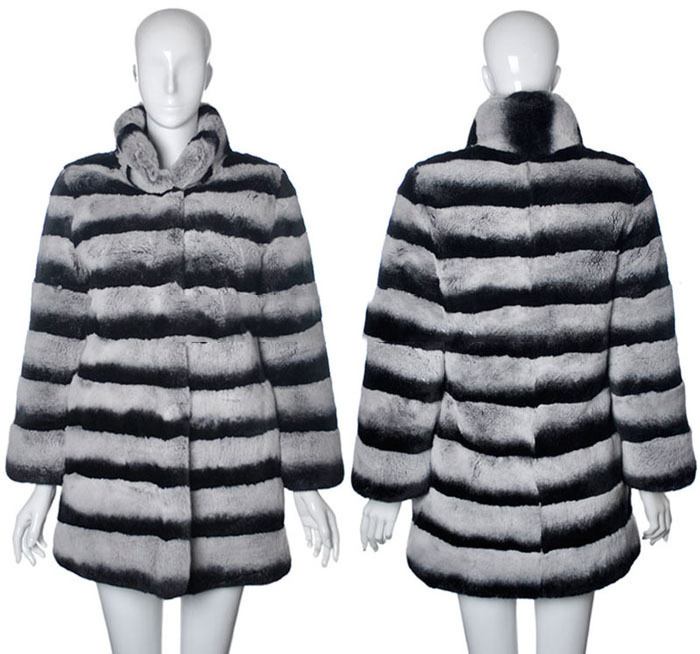 YR413  New Fashion Real Fur Full Pelt Over coat  Women Winter Real Rex Rabbit Chinchilla dyed Fur Coat