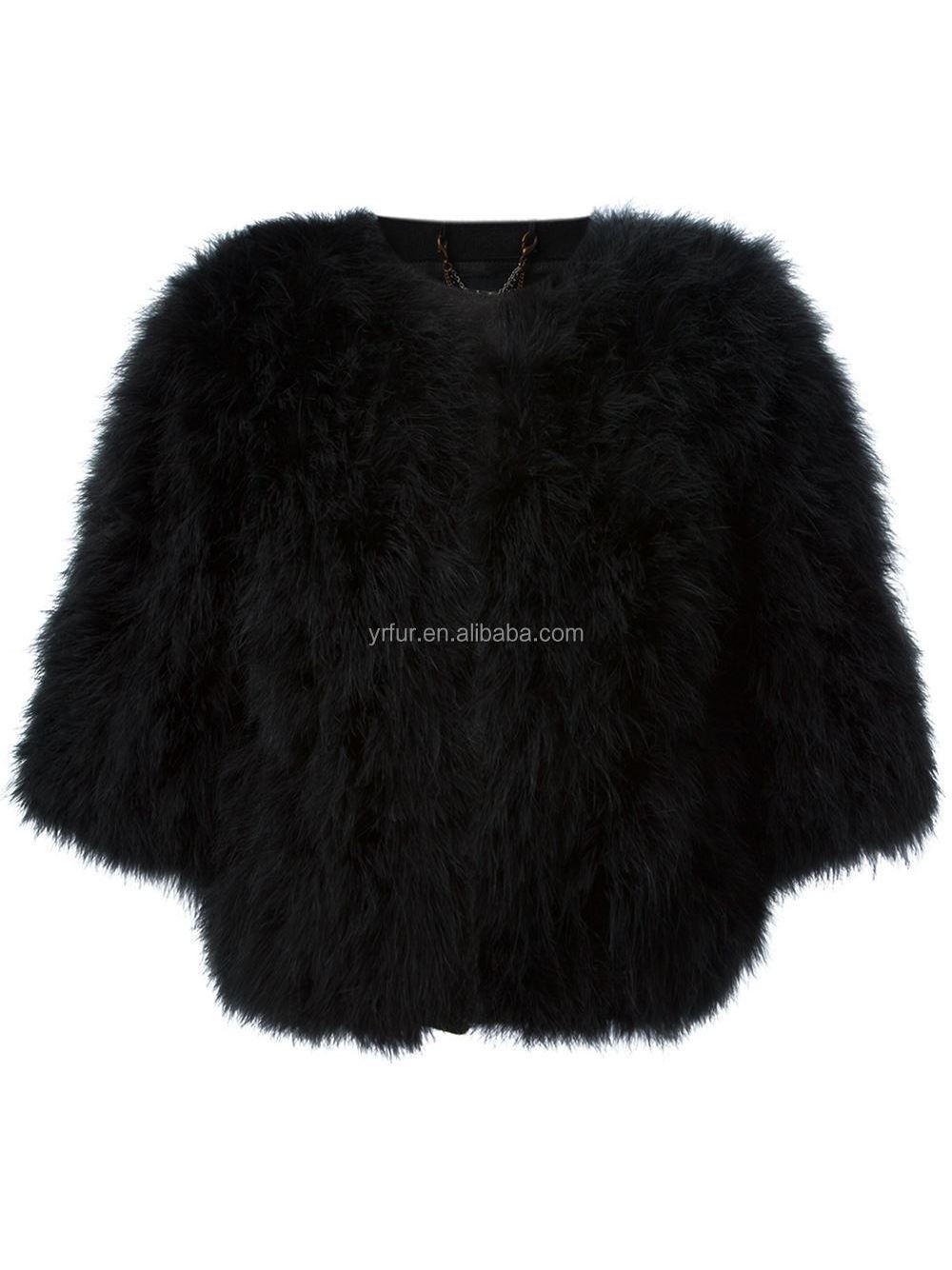 YR527  New Style Genuine Feather Fur Jacket Australia Style Wedding Turkey Feather Fur Fashion Short  Fleece Shawl