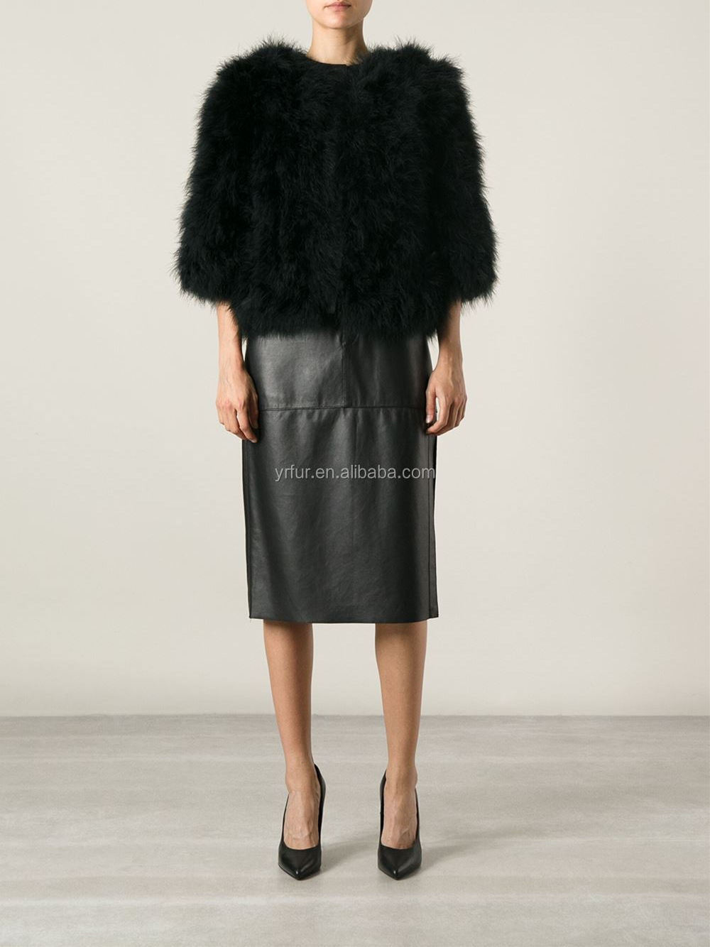 YR527  New Style Genuine Feather Fur Jacket Australia Style Wedding Turkey Feather Fur Fashion Short  Fleece Shawl