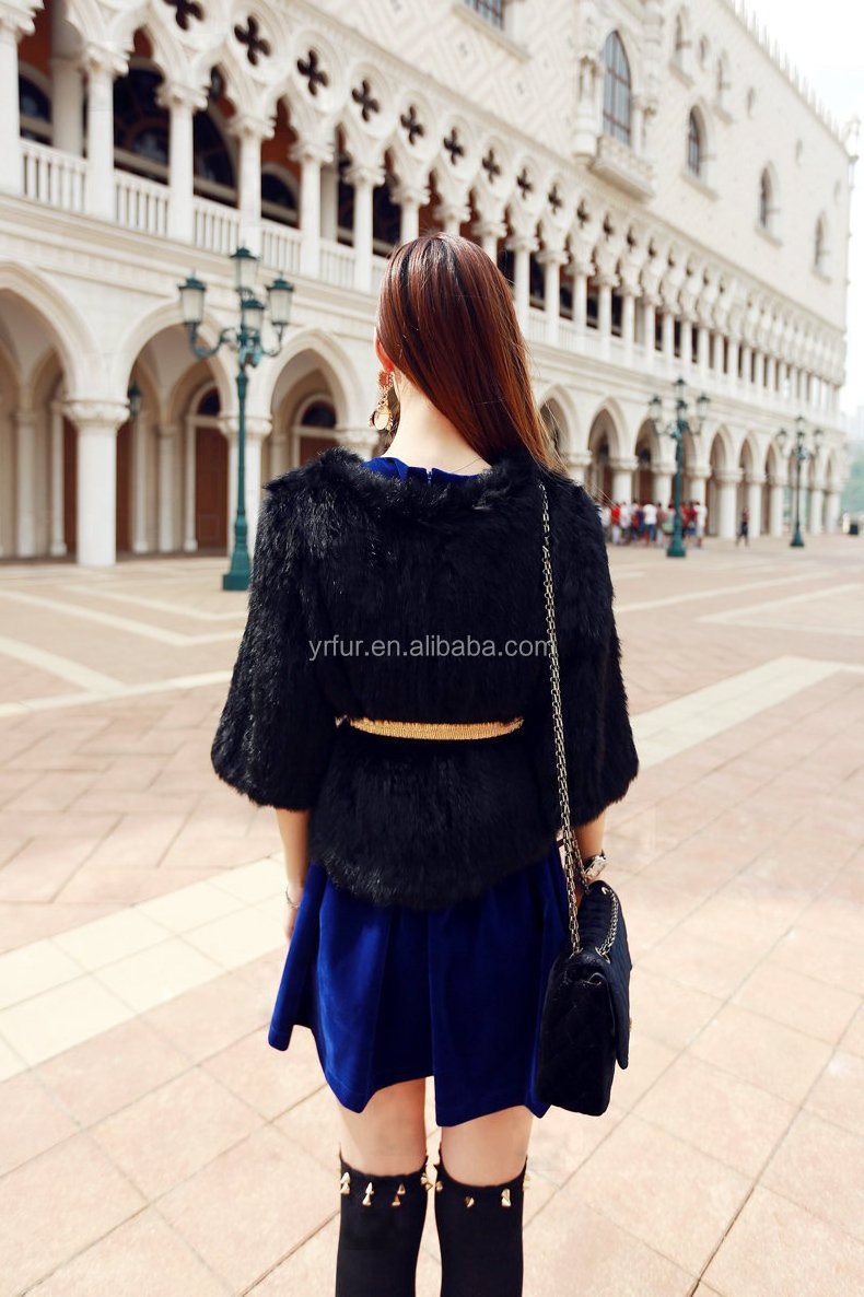 YR128 China Fur Factory Top Quality  Hand knitted Coat Women Flower Fur Sweater