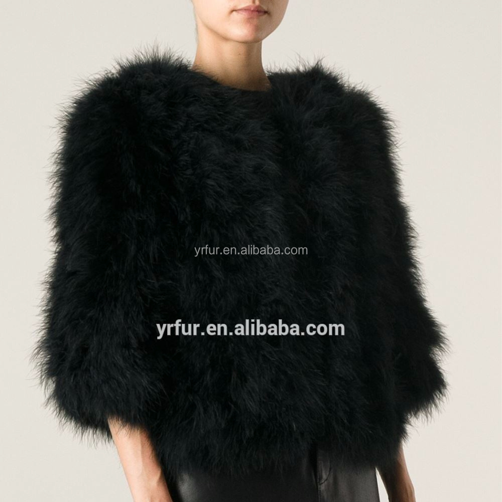 YR527  New Style Genuine Feather Fur Jacket Australia Style Wedding Turkey Feather Fur Fashion Short  Fleece Shawl