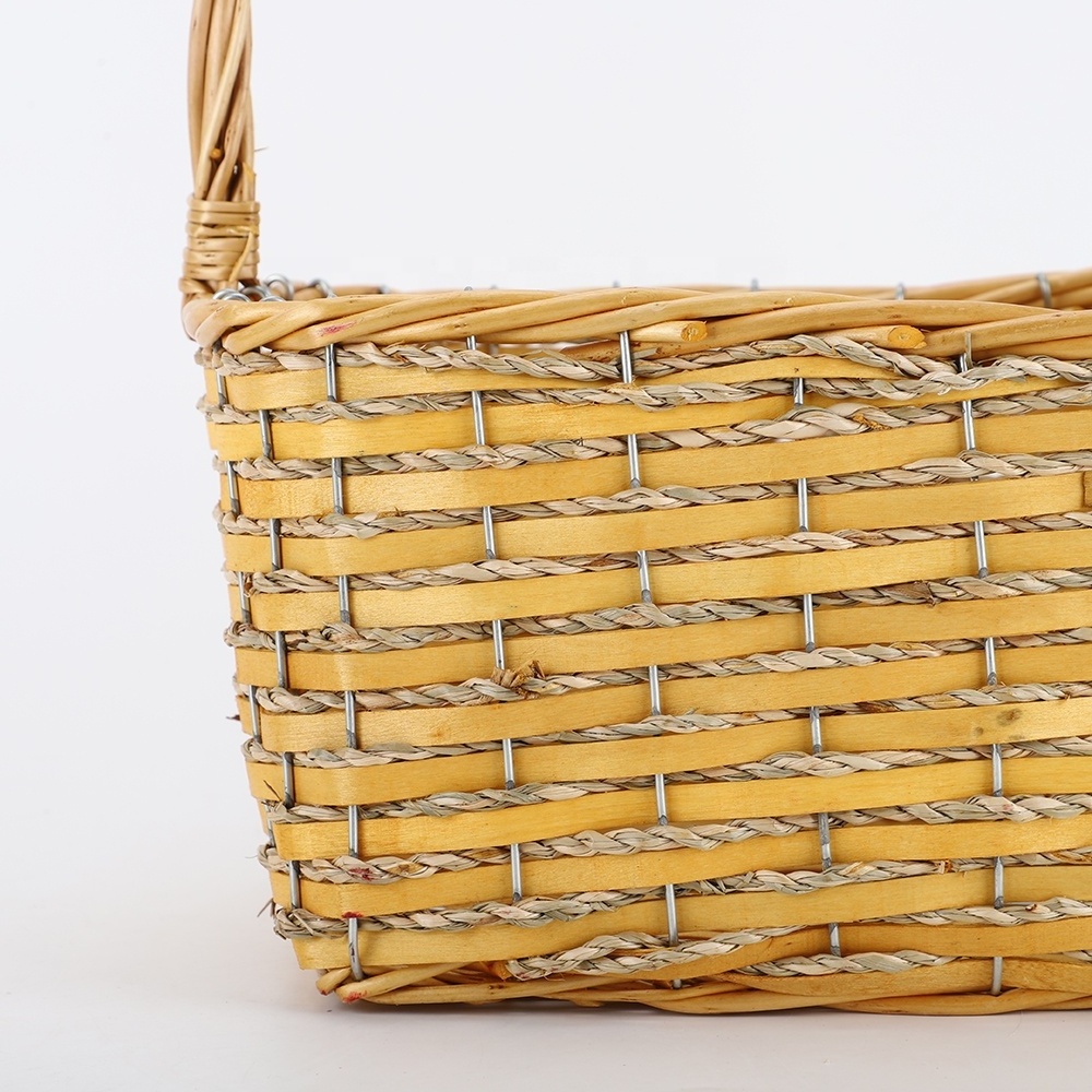 Hot selling hand willow rattan half willow sawdust purple fabric round storage basket with handle