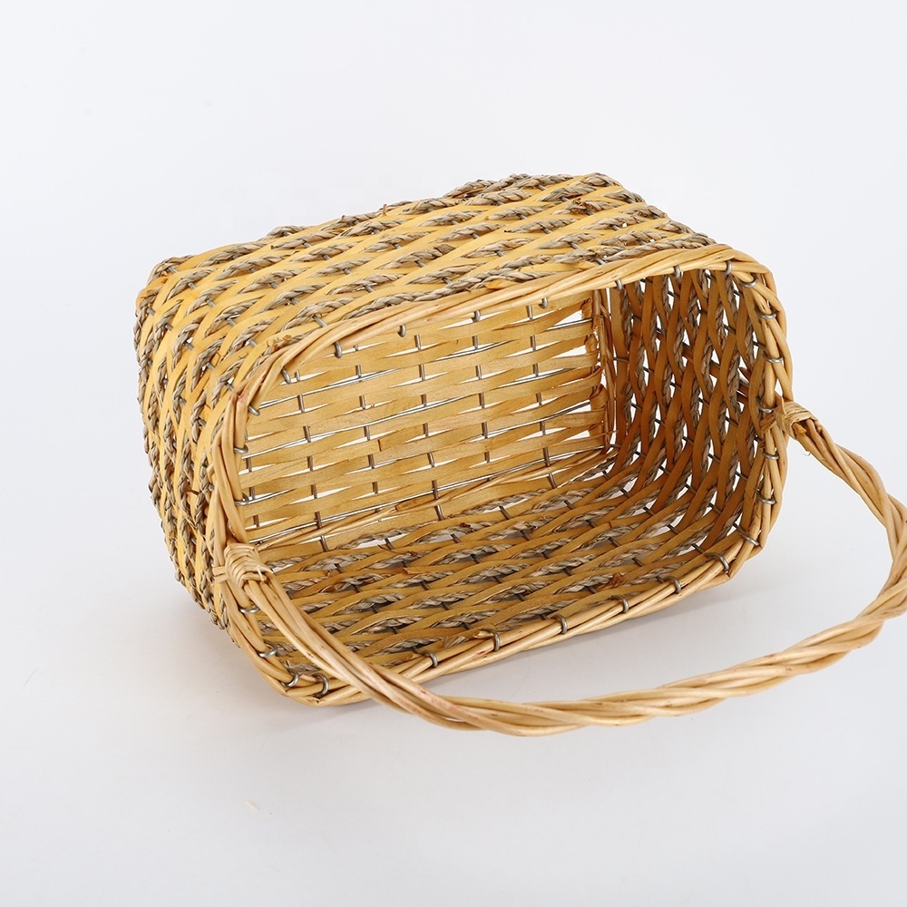 Hot selling hand willow rattan half willow sawdust purple fabric round storage basket with handle