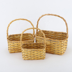 Hot selling hand willow rattan half willow sawdust purple fabric round storage basket with handle