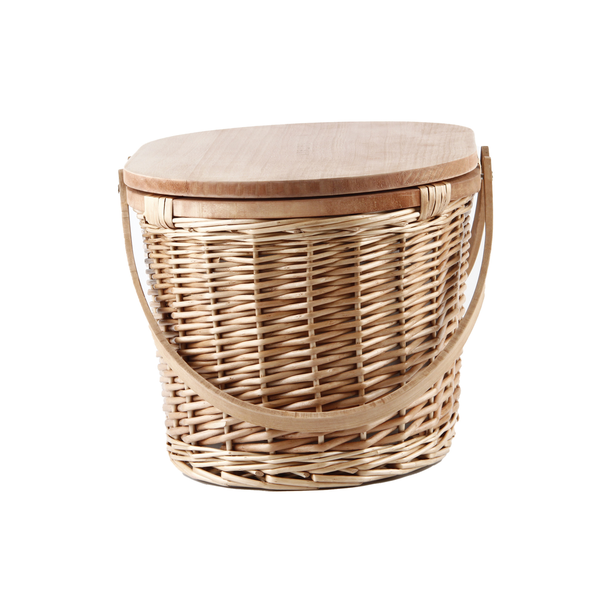 Wholesale rattan wicker bamboo cooler with wood lid picnic basket table set