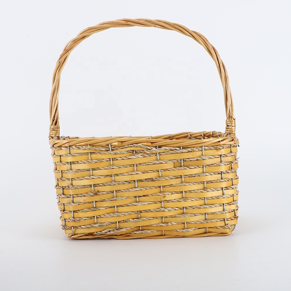 Hot selling hand willow rattan half willow sawdust purple fabric round storage basket with handle