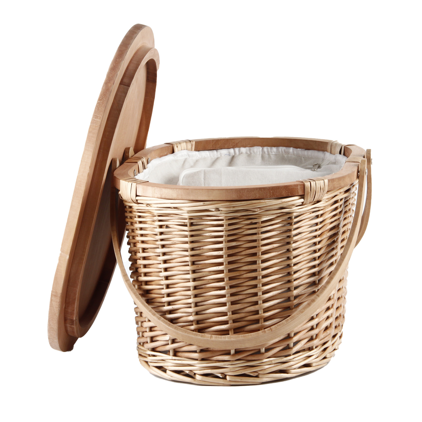 Wholesale rattan wicker bamboo cooler with wood lid picnic basket table set