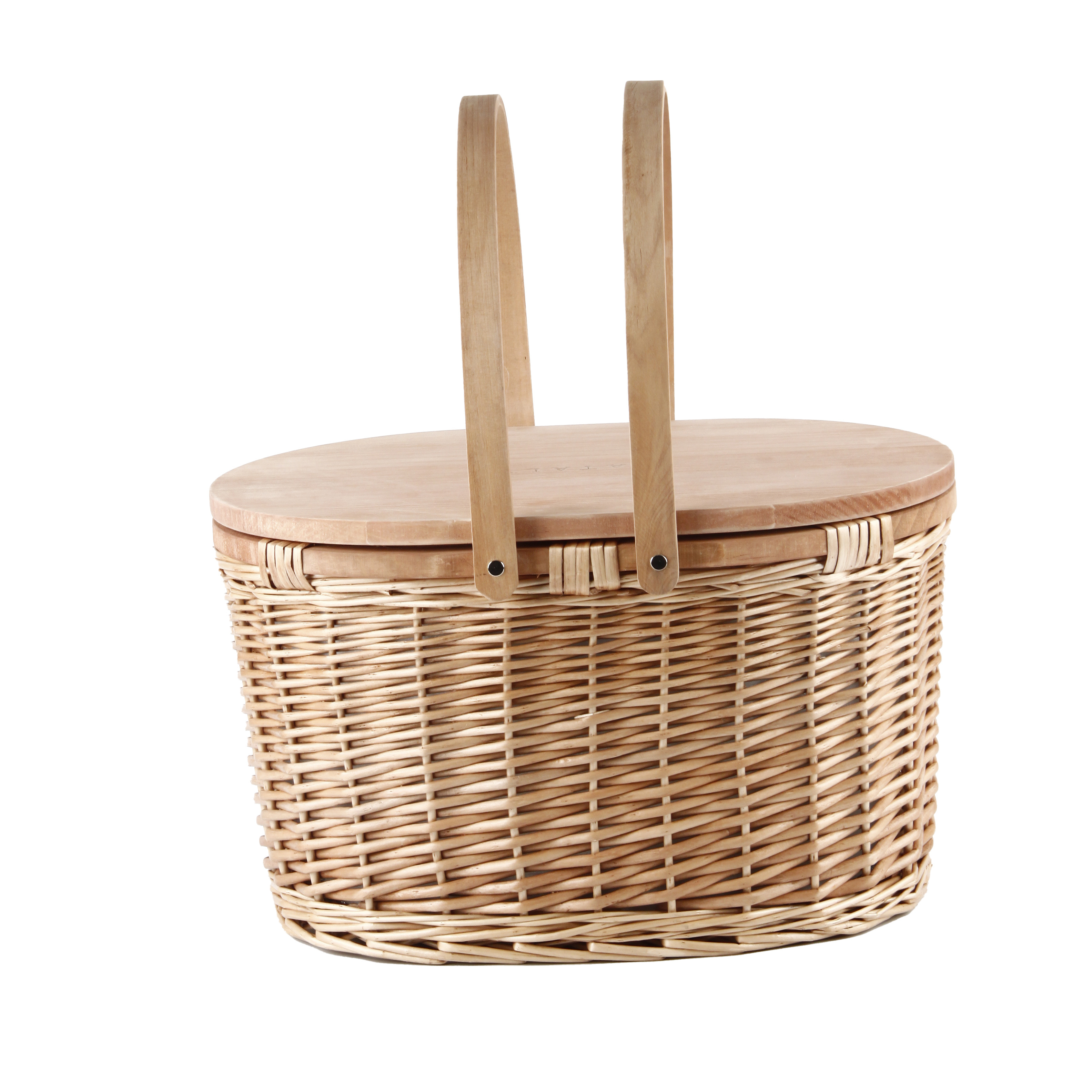 Wholesale rattan wicker bamboo cooler with wood lid picnic basket table set