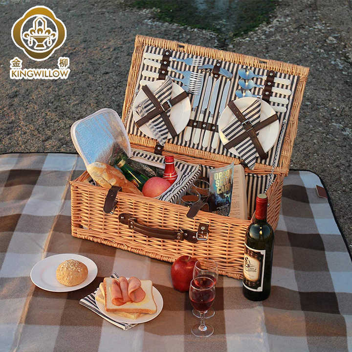 Hand Woven Cheap Willow Picnic Wicker Basket Picnic Basket Set for 4 Storage Baskets 53X33X20CM Customized Rectangle 100pcs