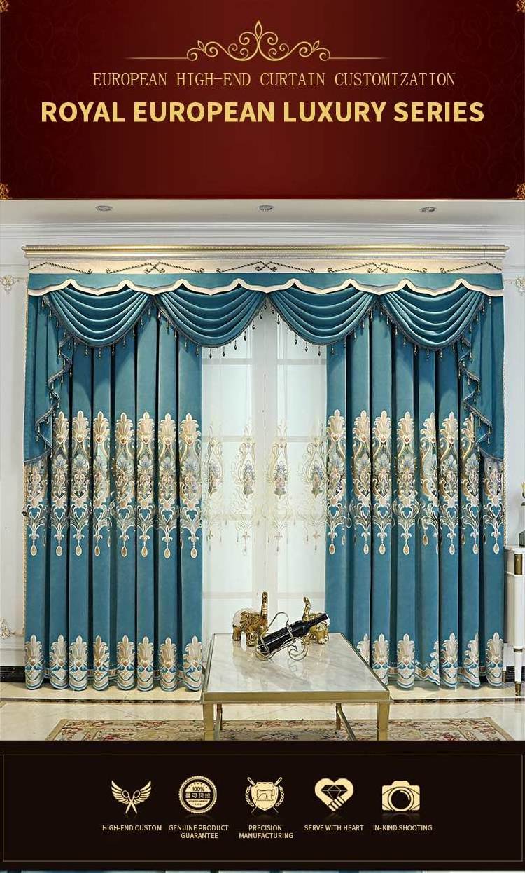 European Style Wholesale Luxury Home Cortina Custom Blackout Luxury Turkish Curtain Embroidery Design Curtains Drapes