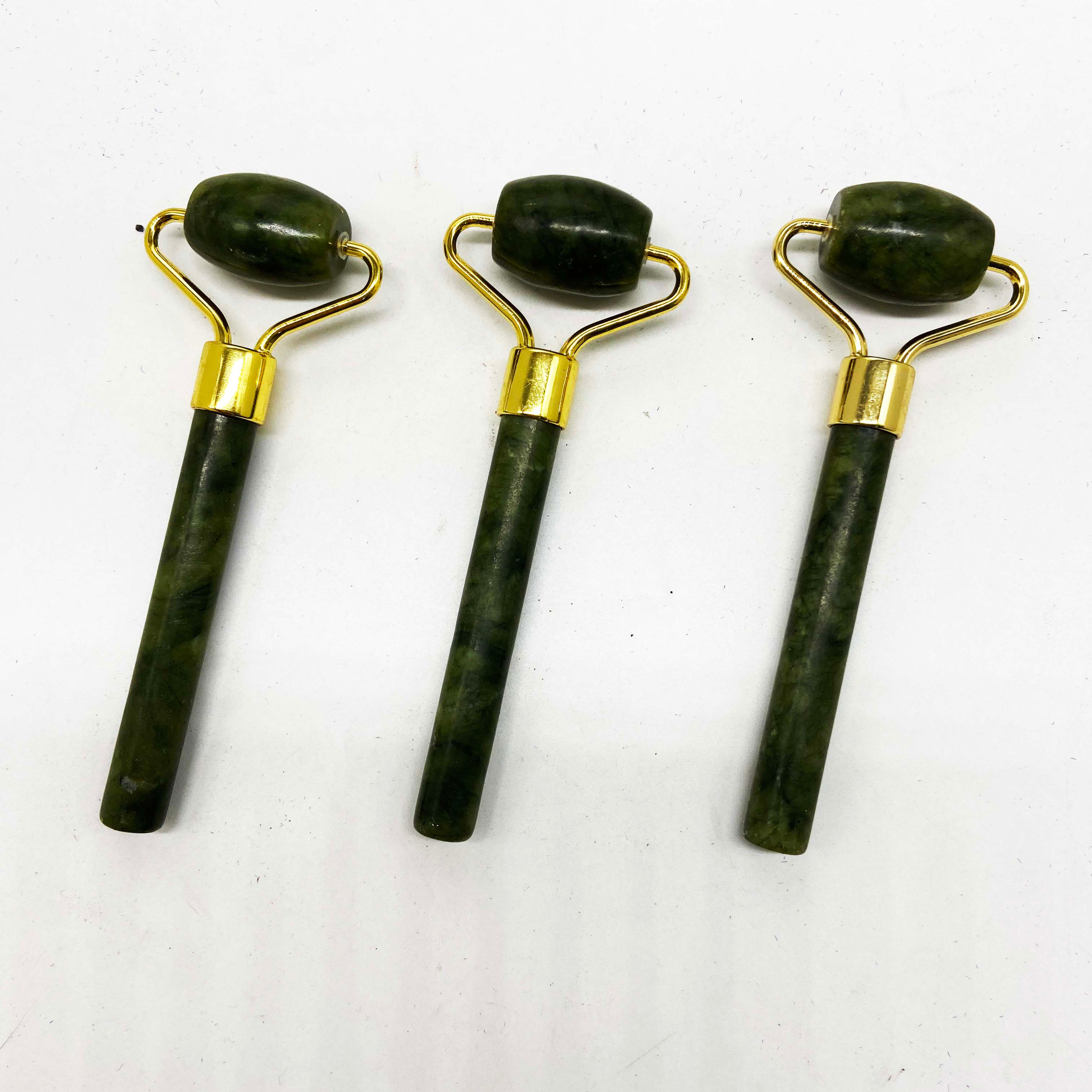 Single head jade face roller green xiuyan jade gua sha stone Anti-Aging Wrinkle Relieve Fine Lines Skincare Natural Crystal