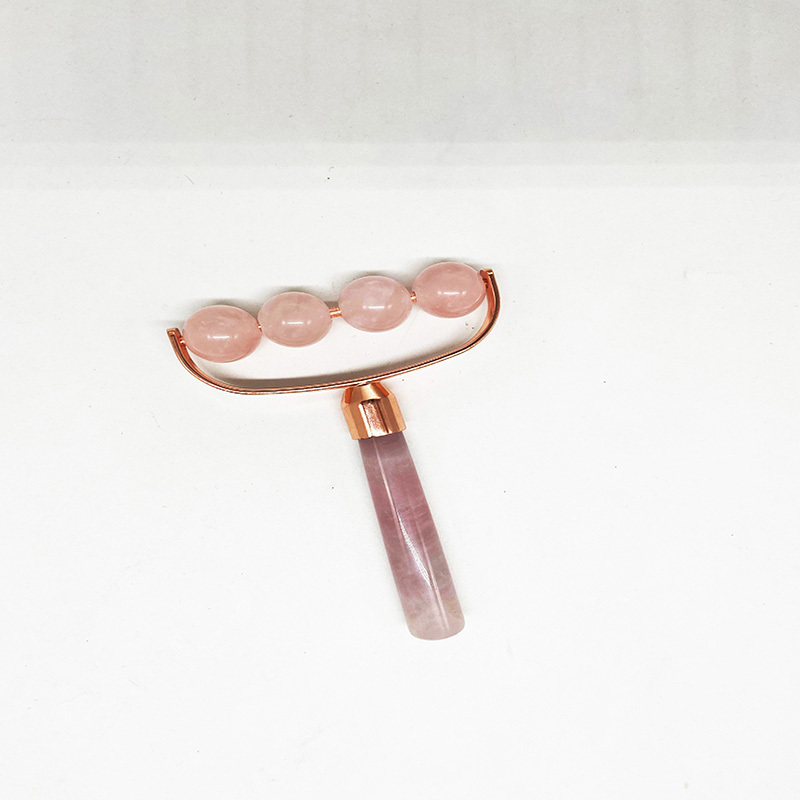 New Amazon Best Seller Gua sha With Four Globes Big Handle Pink Crystal Quartz Stone Jade Roller With Box facial beauty