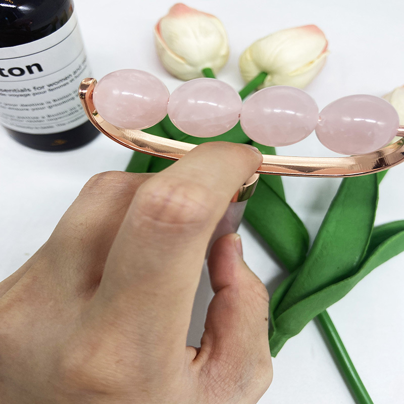 New Amazon Best Seller Gua sha With Four Globes Big Handle Pink Crystal Quartz Stone Jade Roller With Box facial beauty