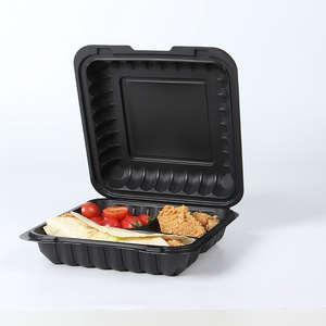 9"x9" Biodegradable Clamshell Salad Trays For Food Plastic Boxes Restaurant Black Take Away Out 3 Compartment To Go Containers