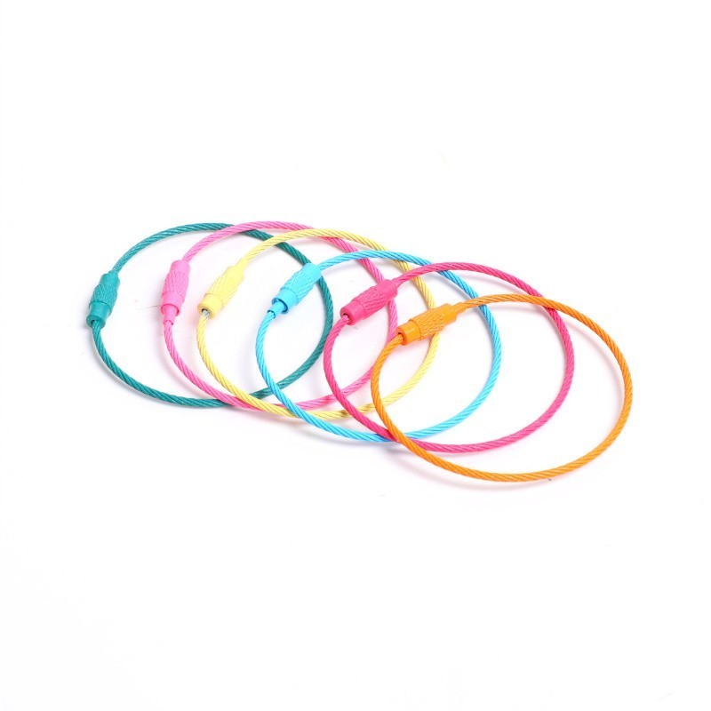 Colorful Coated Locking Cable Rope Stainless Steel Wire Keychain Wire Cable Key Ring