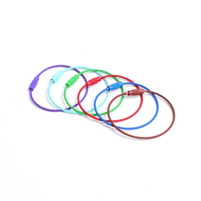 Colorful Coated Locking Cable Rope Stainless Steel Wire Keychain Wire Cable Key Ring