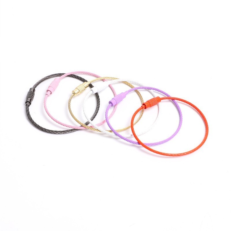 Colorful Coated Locking Cable Rope Stainless Steel Wire Keychain Wire Cable Key Ring