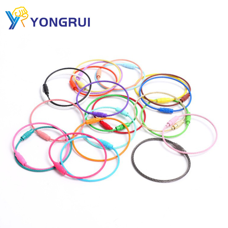 Colorful Coated Locking Cable Rope Stainless Steel Wire Keychain Wire Cable Key Ring