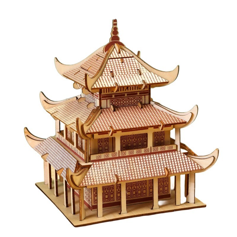 Chinese Architectural Wooden Jigsaw Puzzle 3D Puzzle Adults Supply Diy Building Toys 3d Wooden Building Model Kits