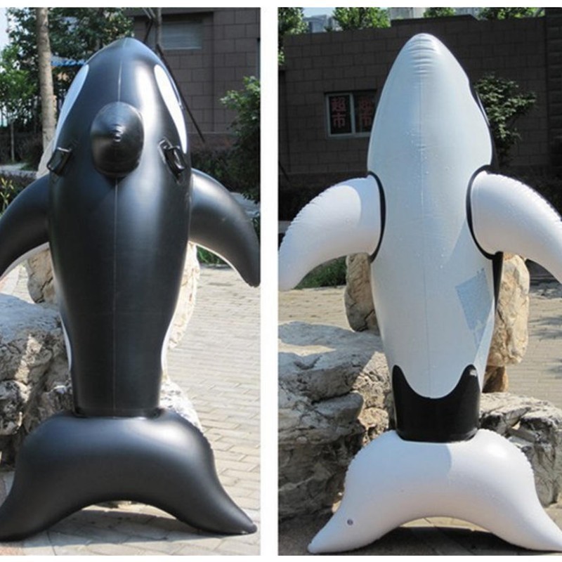 YongRong factory Children's killer whale inflatable ride cartoon shape water play toys water with handle floating row