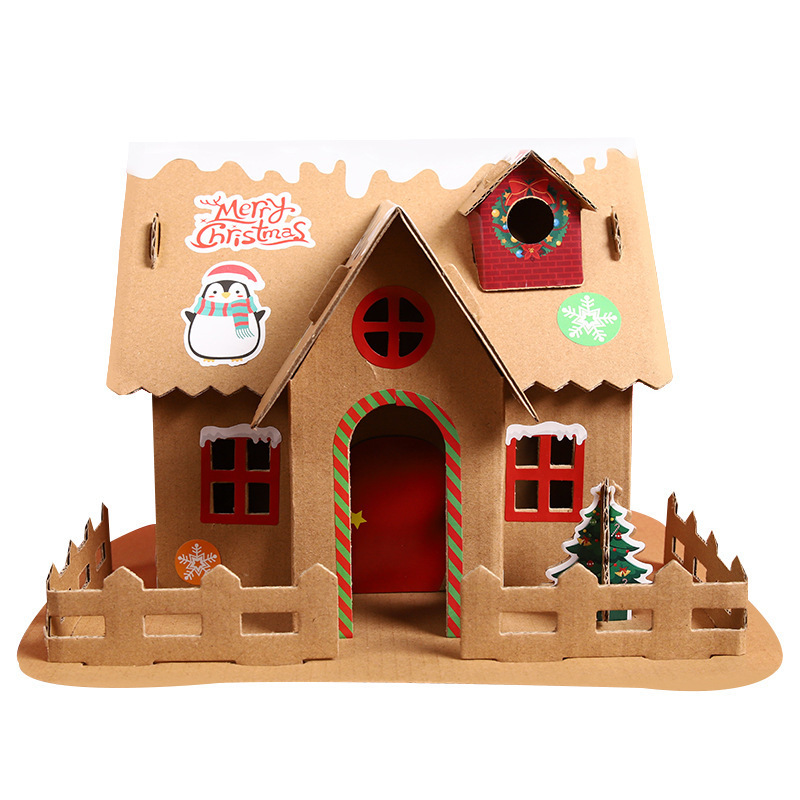 Christmas DIY paper house children creative handmade assembled paper snow house elk sticker toys