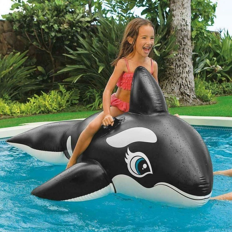 YongRong factory Children's killer whale inflatable ride cartoon shape water play toys water with handle floating row