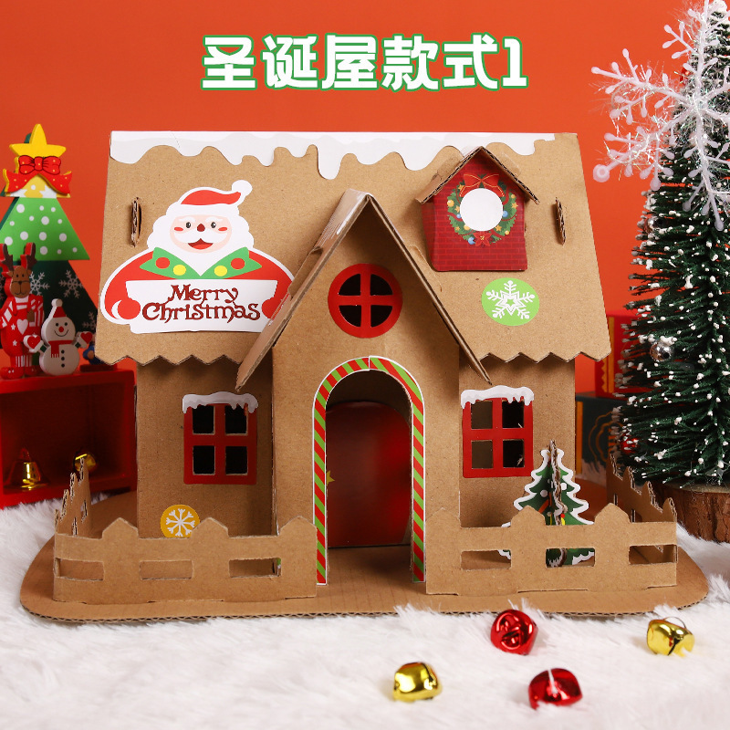 Christmas DIY paper house children creative handmade assembled paper snow house elk sticker toys