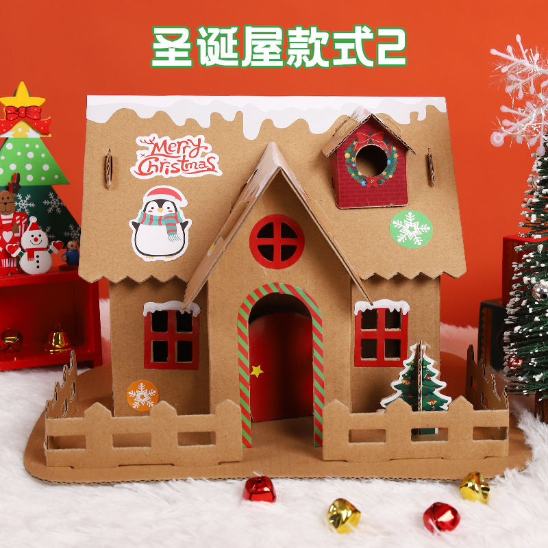 Christmas DIY paper house children creative handmade assembled paper snow house elk sticker toys