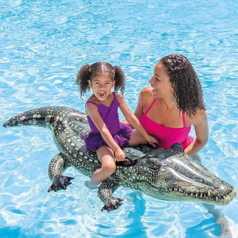 YongRong factory Toy crocodile ride pool seaside pvc floating row with handle water inflatable ride