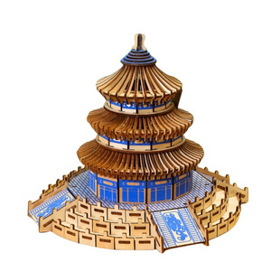 Chinese Architectural Wooden Jigsaw Puzzle 3D Puzzle Adults Supply Diy Building Toys 3d Wooden Building Model Kits