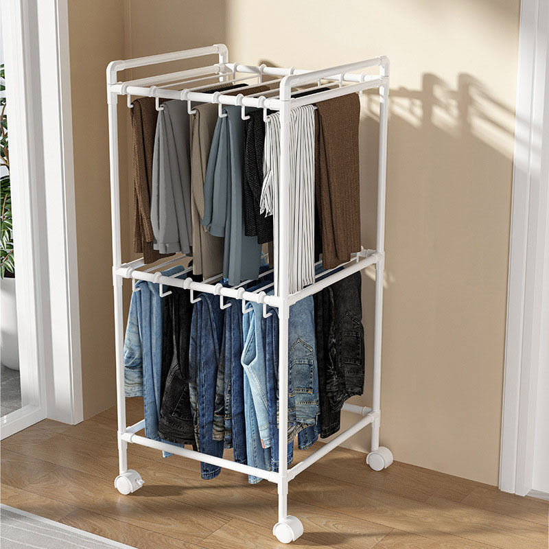 2024 Hot Sale Simple Clothing Laundry Rack Thicken Double Layer Bedroom Removable Shelf