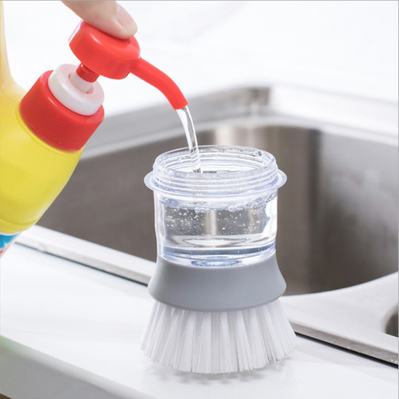 Kitchen Cleaner Creative Soap Brush Handheld Soap Dispenser Pressing Tool to Wash Pots,Dishes