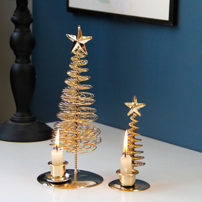 Exquisite Fusion: Middle Eastern Candle Holders for Arabesque Home Decor with Gold Metal Pine Christmas Tree Candle Stand