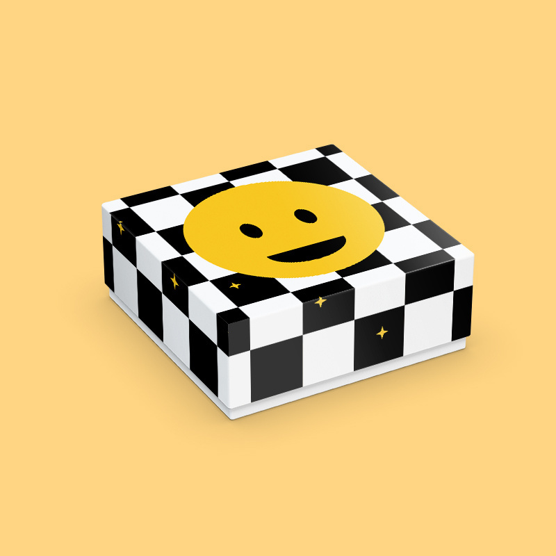 Custom Luxury gift paper box black and white checkered smiley face logo Packaging Paper Box