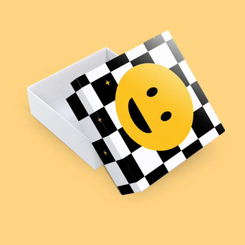 Custom Luxury gift paper box black and white checkered smiley face logo Packaging Paper Box