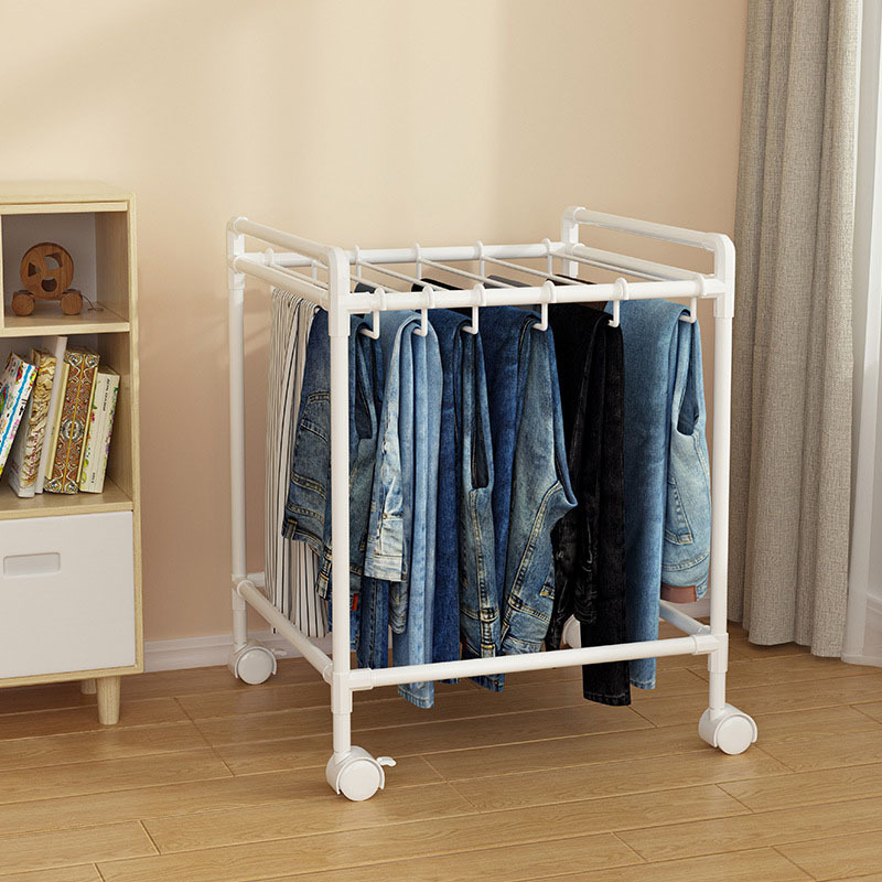 2024 Hot Sale Simple Clothing Laundry Rack Thicken Double Layer Bedroom Removable Shelf