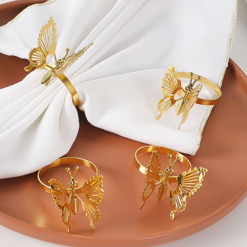 Golden butterfly opening napkin ring hotel dining table decoration