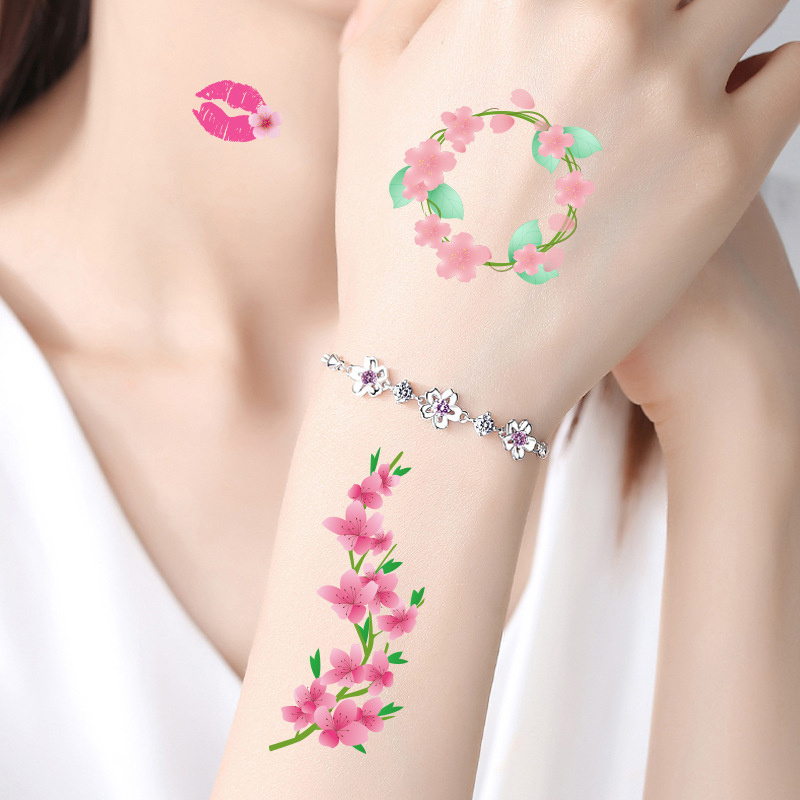 Waterproof Cherry Blossom Clavicle Tattoo Sticker Peach Blossom Small Fresh Flower Tattoo Sticker