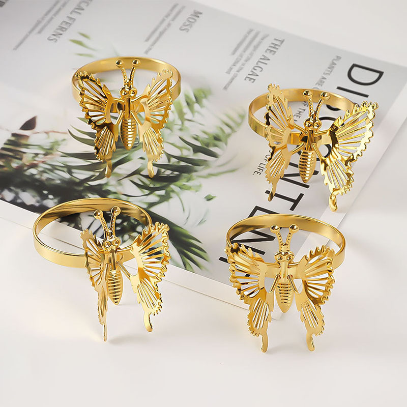 Golden butterfly opening napkin ring hotel dining table decoration