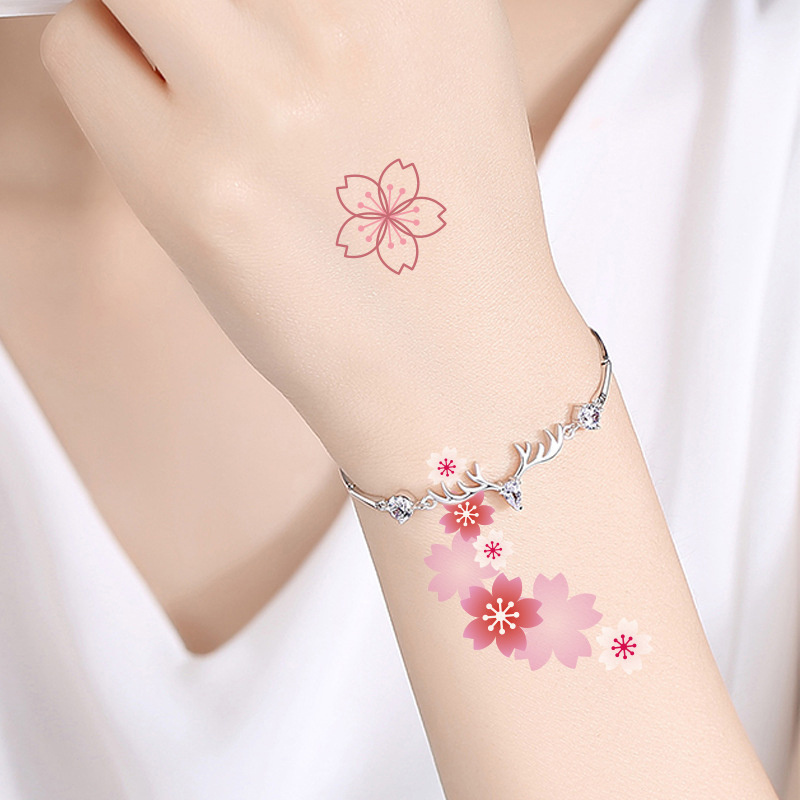 Waterproof Cherry Blossom Clavicle Tattoo Sticker Peach Blossom Small Fresh Flower Tattoo Sticker