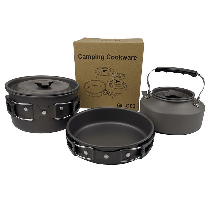 Outdoor Cooking Pot Set Portable Camping Cookware Kettle And Pot 3pcs Set