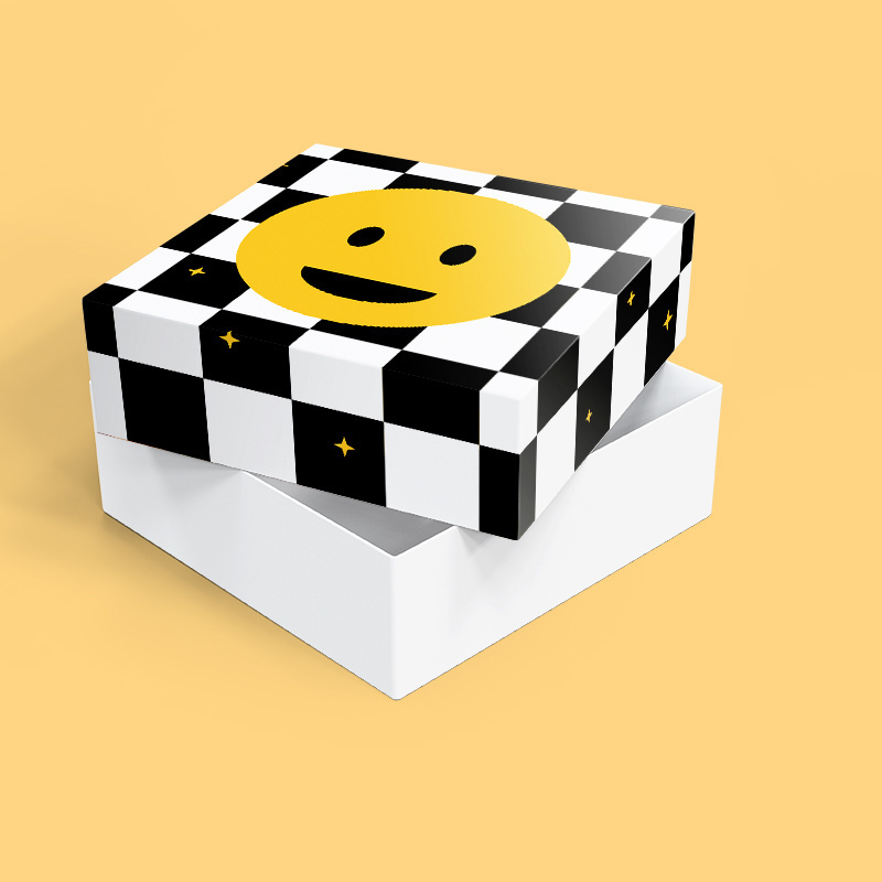 Custom Luxury gift paper box black and white checkered smiley face logo Packaging Paper Box