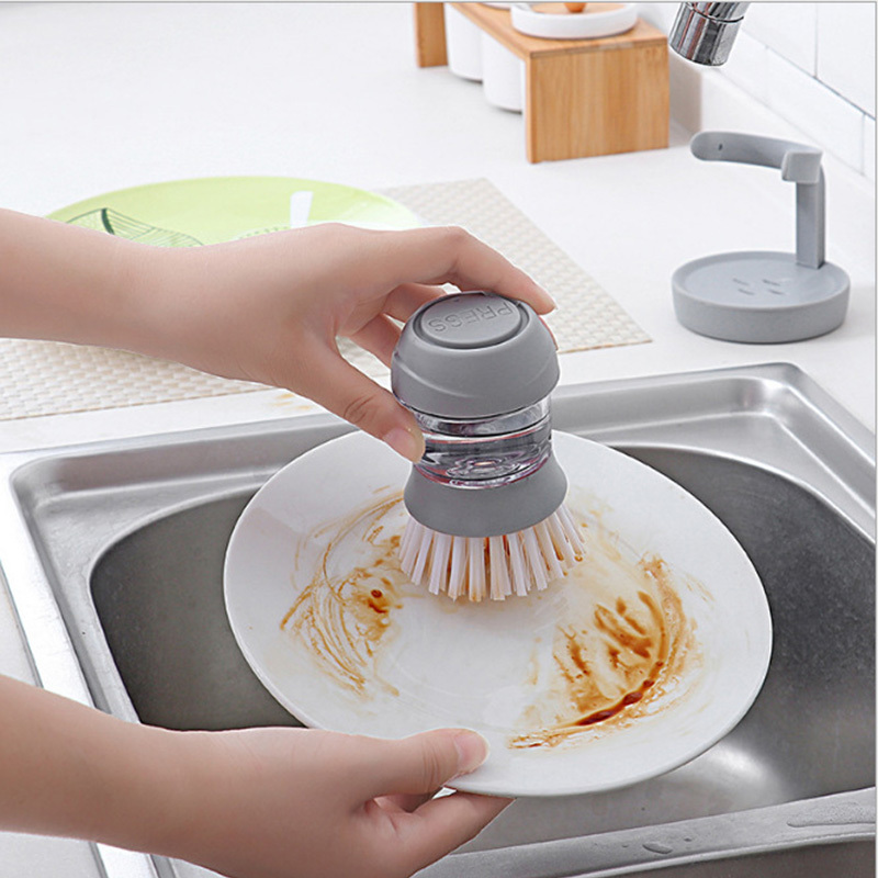 Kitchen Cleaner Creative Soap Brush Handheld Soap Dispenser Pressing Tool to Wash Pots,Dishes