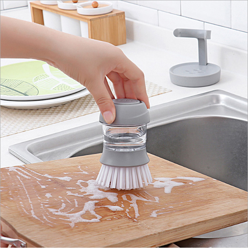 Kitchen Cleaner Creative Soap Brush Handheld Soap Dispenser Pressing Tool to Wash Pots,Dishes